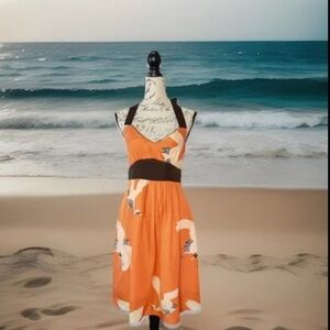 Anthropologie Moulinette Soeurs Crane Silk Halter Dress Tangerine Orange size 4